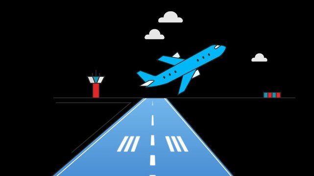 Airport runway with control tower and sky background illustration airplane