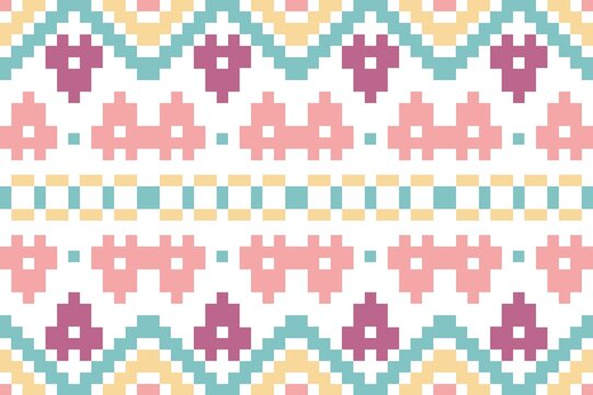 Ethnic seamless, Pixel patterns with simple shapes. Tribal and ethnic fabrics. Simple geometric pattern elements are best used in design, textile printing.