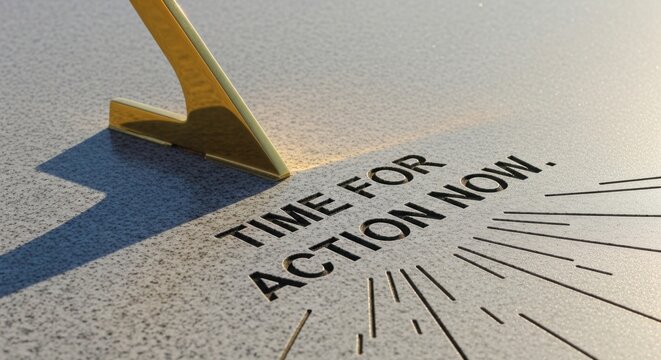 Bright Golden Sundial Casting Time for Action Now Shadow