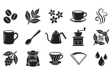 Fototapeta premium Tea and Coffee Cup Icon Set Vector Collection with Hot Drink Mug Cafe Beverage Symbols Silhouette Illustration for Kitchen Breakfast and Food Design