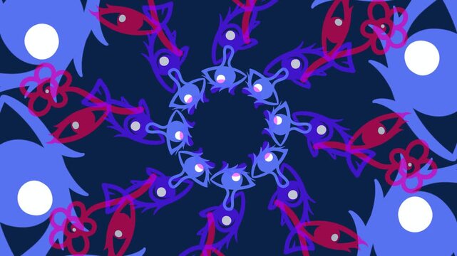 Hypnotic Eye & Fish Mandala Psychedelic Vortex | Trippy Motion Background Pattern)