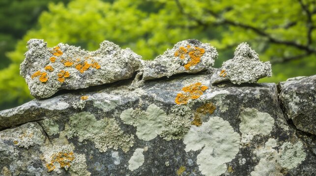 Close-up of Delicate Lichen Patterns on Ancient Stone