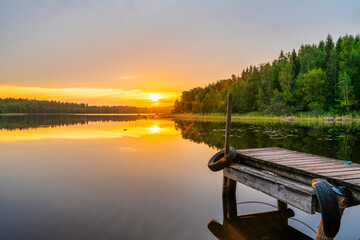 Hallangen lake at sunset. Kalmar region in Sweden. Europe © Pawel Pajor