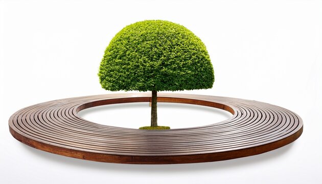 round bench with a tree in the middle on white background