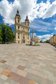 Kalocsa cathedral and holy trinity column in Szentharomsag ter