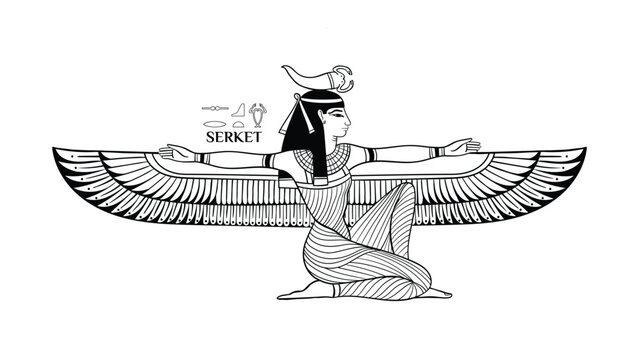 EGYPTIAN GODS Serket illustration tattoo black

