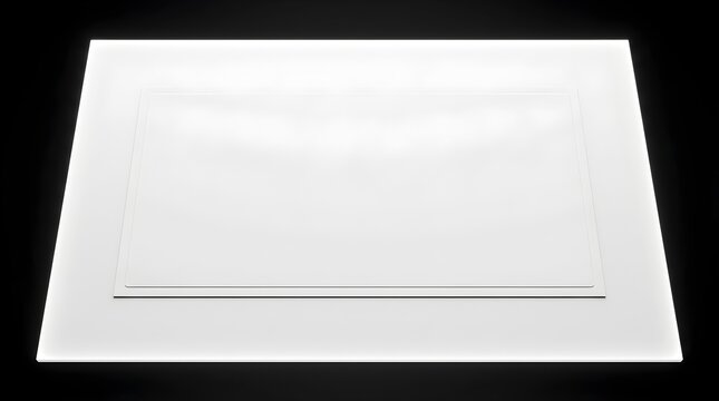 Isolated empty rectangular paper frame with soft drop shadow on black background ideal for digital mockups and signage
