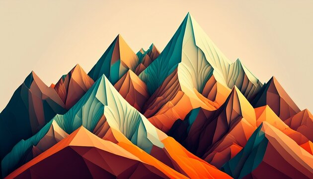 lowpoly abstract mountain range with sharp angular peaks the mountains have rough textures and rugged forms in the style of zdzis aw beksinski