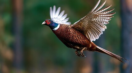 Obraz premium Ring necked pheasant bird taking flight with wings spread