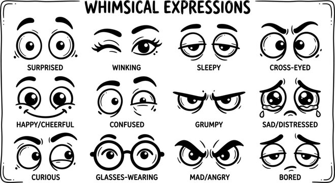 Whimsical facial expressions illustrations