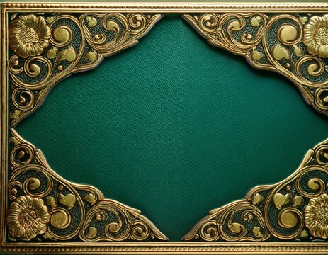 a green book cover with frame made of golden hearts and roses with an ornate gold border design