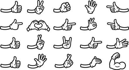 Obraz premium Cartoon hand gestures collection thumbs up peace sign pointing and more