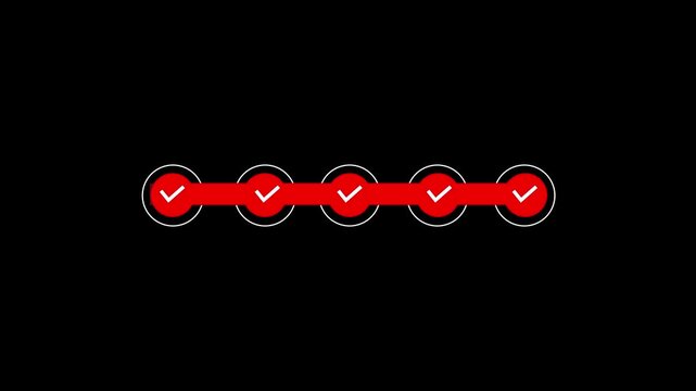 Step by step verification progress bar animation. five step verification bar with chick mark. verified concept animation.
