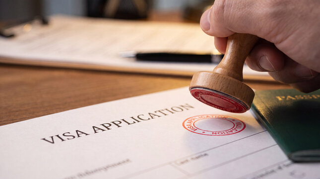 Hand stamping visa application form