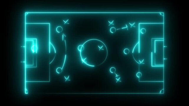 Multi-Use Playfield aerial ,neon light Aerial view of a multi-use playfield with soccer and lacrosse. batting cages, skateboard park and softball fields with lights. black background 4k video