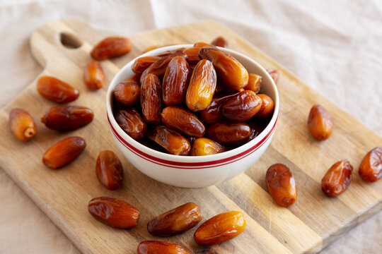 Algerian Dates Deglet Nour in a Bowl, side view.