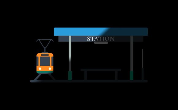 Public transport tram waiting at a minimalist station shelter train stop