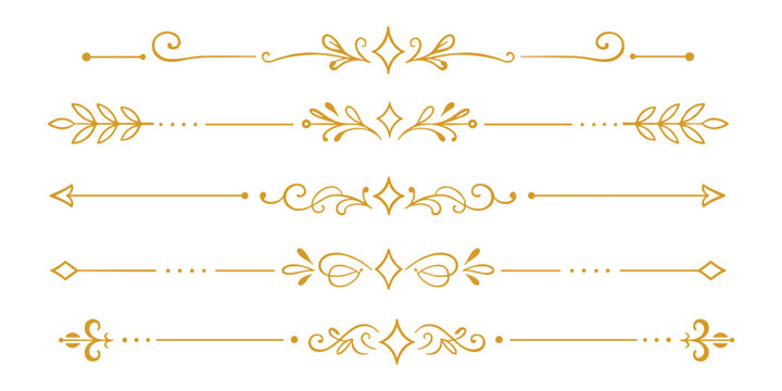 Elegant vintage golden thin line border dividers set, ornamental frame vector collection.