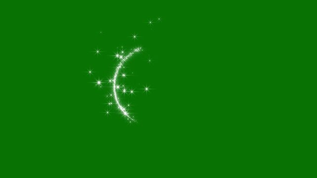 Luxury magic glitter trail, white twinkling star sparkles, fairy dust motion, shining glitter line animation, curved pixie dust path, smooth glowing transition overlay on green screen in 4k video