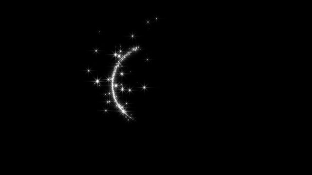 Luxury magic glitter trail, white twinkling star sparkles, fairy dust motion, shining glitter line animation, curved pixie dust path, smooth glowing transition overlay on black screen in 4k video