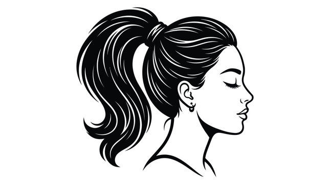 Minimalist vector illustration of a beautiful young woman with a stylish high ponytail hairstyle design