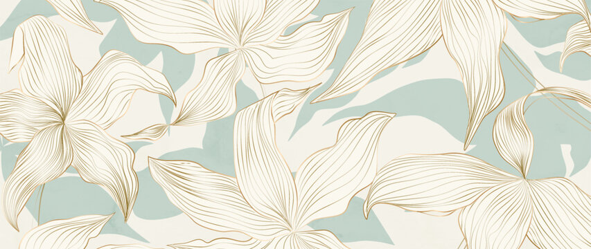 Botanical art background with hand-drawn flowers or leaves in line style. Natural banner for decor, prints, textiles, posters, packaging, and wallpaper.