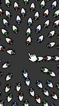 2D Animation of Cartoon Eyes Following Cursor Hand Concept of Cybersecurity Cyber Surveillance and Online Privacy Loop