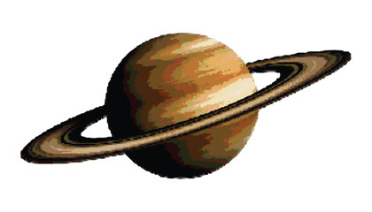 Pixelated saturn planet with rings, detailed space digital art on transparent background. © Lazy_ZiX