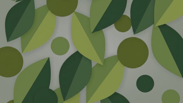 Abstract green leaves and circles graphic background.