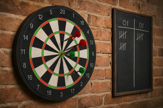 Darts Beside Wooden Scoreboard in Game Room