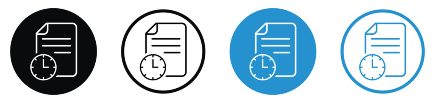 Time management document icon set with a clock and sheet of paper, symbol for history, deadline, or pending task log.