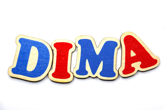 Wooden letters dima on white background