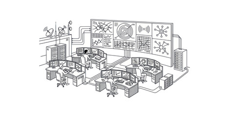 Obraz premium Network Operations Center Isometric Vector Illustration