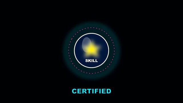 Neon illuminated circular digital buttons displaying yellow star icons for back to school and adult upskilling programs presented against a dark minimalist aesthetic interface screen layout