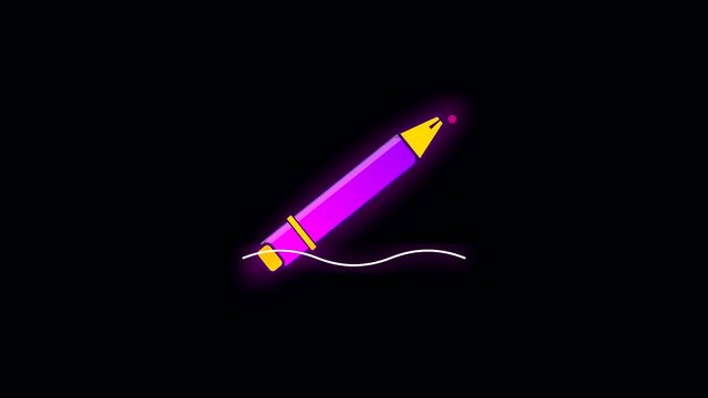 Neon violet digital pen drawing curves representing back to school learning sessions and adult upskilling programs for remote education with glowing light trails in dark space