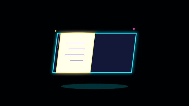 Animated neon frame displaying back to school progress notes for adult upskilling modules shown in a modular sequence of digital interface elements with vibrant glowing light