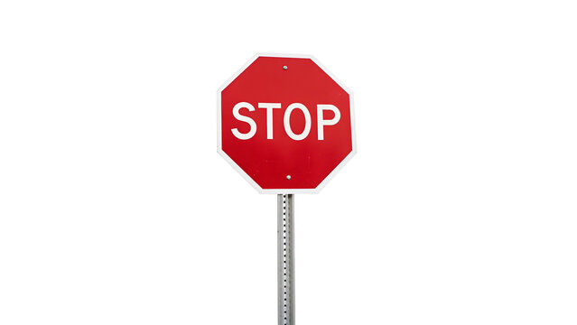 Octagonal red stop sign traffic control safety warning isolated on transparent background