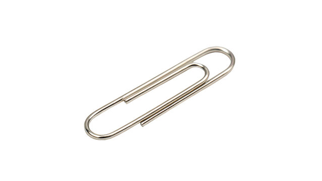 Single classic silver metallic paperclip office stationery supply isolated on transparent background