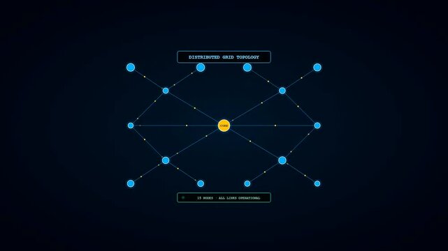 a futuristic smart grid management interface displays interconnected nodes and glowing communication lines within a dark digital environment that monitors active data flow patterns across networks