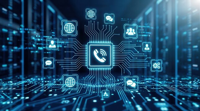 VoIP IP Telephony and Cloud PBX concept with networking background.