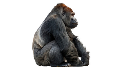 Wild adult black gorilla monkey sitting profile view intelligent mammal isolated on transparent background © nova-png