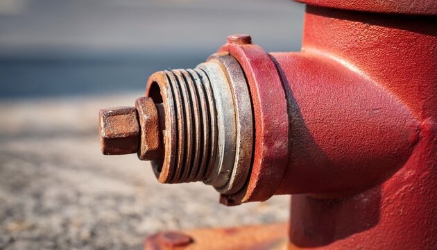 rusty fire hydrant nozzle detail close up on a concrete background