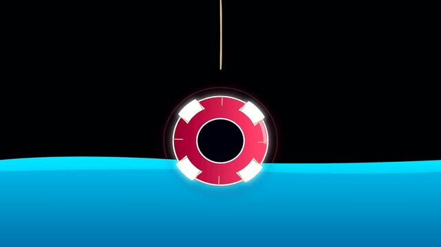 Three red lifebuoys bobbing on calm dark blue water incorporate columbus day themes while overlaying old nautical charts for an artistic maritime navigational aesthetic design concept