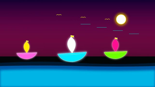 Floating paper lanterns drift across nautical charts as a glowing moon lights the dark sea horizon during this calm celebration of columbus day festivities