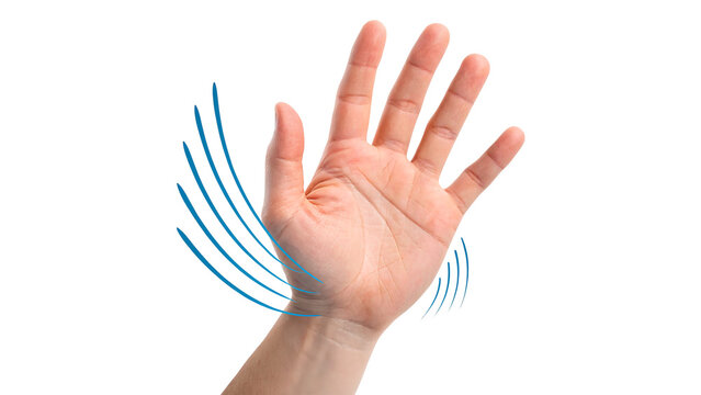 Human hand waving air motion gesture sign communication isolated on transparent background