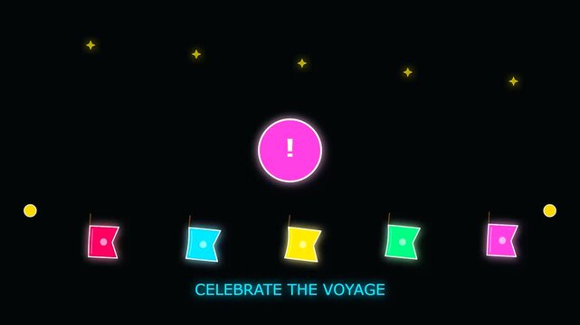 Animated colorful flags and golden stars motion sequence inspired by nautical charts for a festive celebration that honors the historic voyage of columbus day exploration