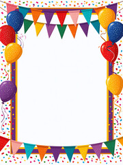 Obraz premium Colorful party frame with balloons and bunting flags on white background