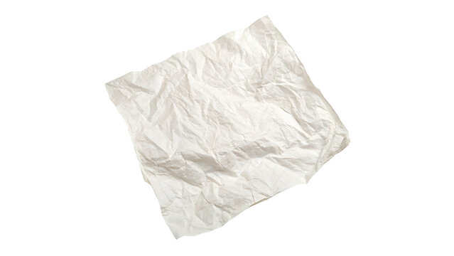Single crumpled white paper tissue napkin or texture layout isolated on transparent background