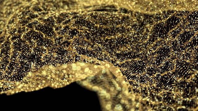 Abstract Gold Glittering Fabric Surface Texture Close Up.