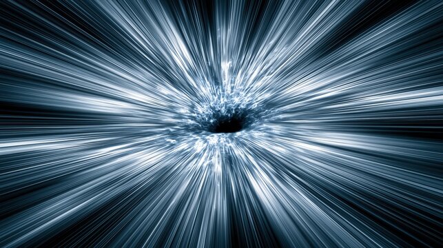 Abstract Sci Fi Wormhole Space Tunnel with Light Streaks and Black Hole Center